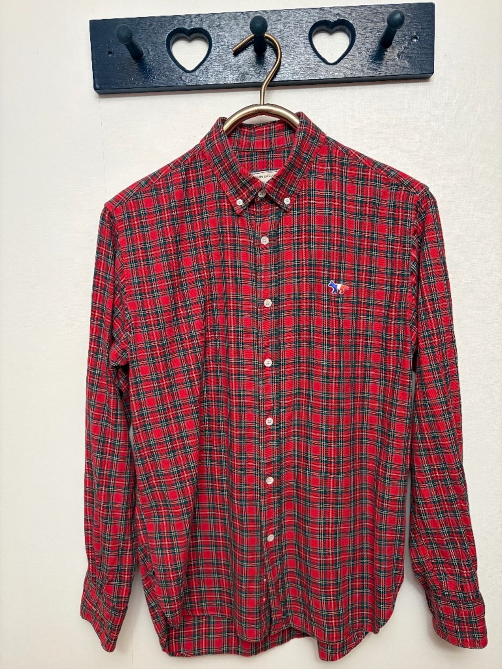 Maison Kitsune Men’s Red Plaid Button Down